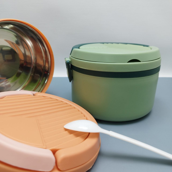 Ланч - бокс из нержавеющей стали 1 отделение (ярус) 500 мл. / Многоразовый контейнер с приборами и с ручкой